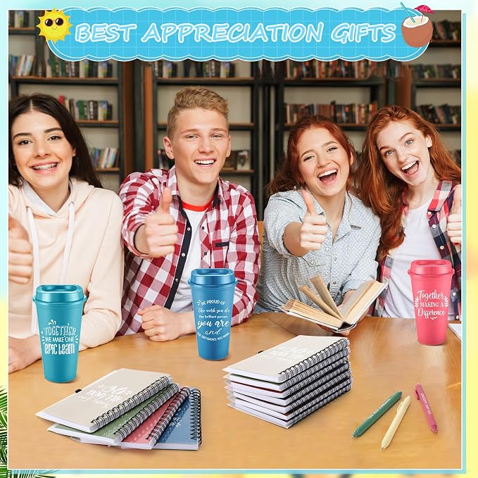 Teenyyou 90 Pcs Employee Appreciation Gift Set, 16oz Tumbler with Lid Notebook Pen Bulk Thank You Gift Holiday Party Favor for Teachers Office Coworker Teacher Staff Team (Bright Color,Classic Style)