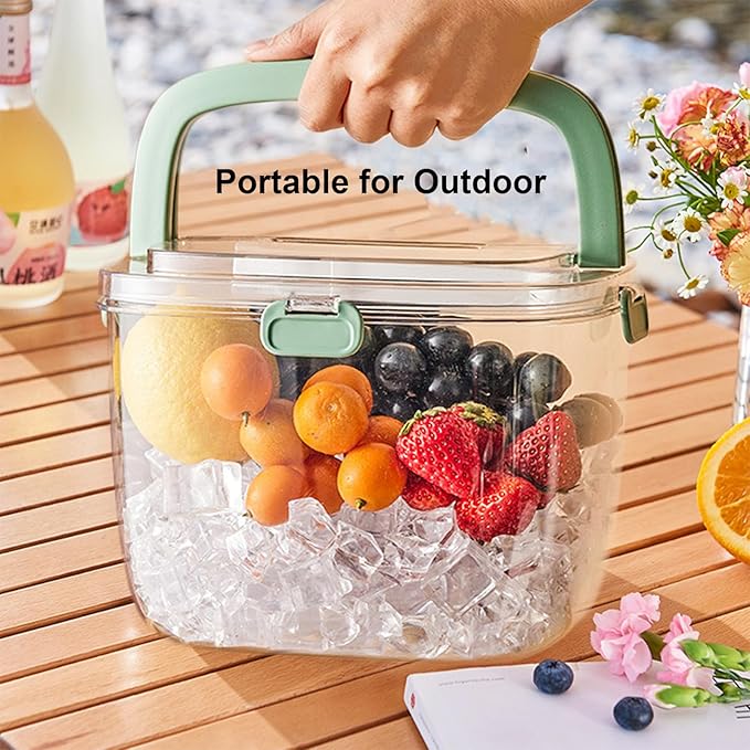 4QTS Ice Cube Storage Bin with Sealed Lid for Freezer Clear Ice Bucket w/ Tong for Bar Hotel Refrigerator Containers for Home Beverage Cooler for Whiskey Wine Beers Party Outdoor 8.5*6.6*7.4in