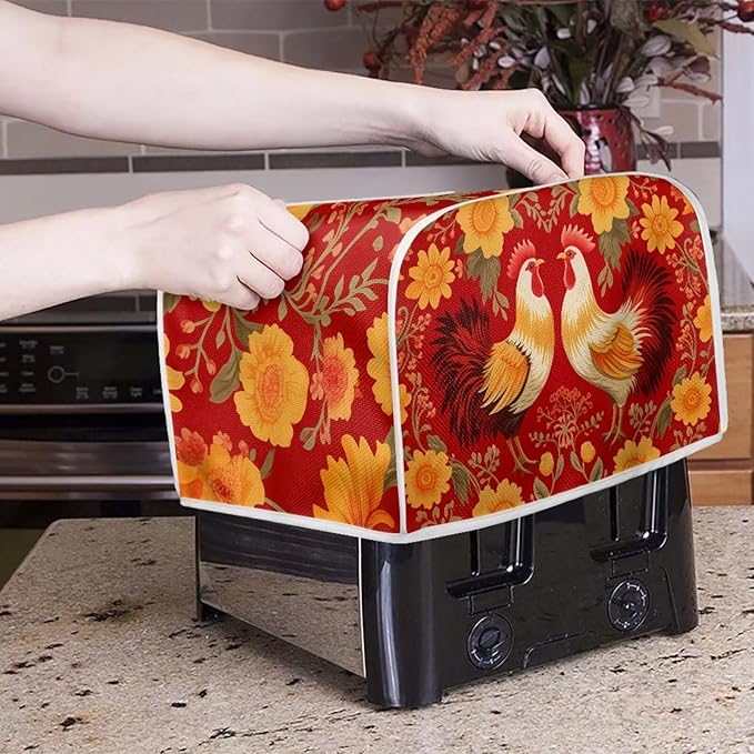 Rooster Dust Cover Kitchen Blender Cover Flower Washable Toaster Bread Maker Dustproof Cover Kitchen Appliance M