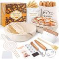 Banneton Bread Proofing Basket Sourdough Bread Baking Supplies, Sourdough Starter Kit with 9" Round and 10" Oval Baskets, Sling, Bread Lame, Proofing Cover, Scraper, Dough Whisk