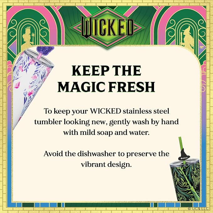 Dragon Glassware x Wicked: For Good 2-Pack 24 oz Vacuum Insulated Tumbler with Lid and Straw - Set of 2 Tumblers with 4 Straws and Toppers - Official Wicked Merch - Shadows