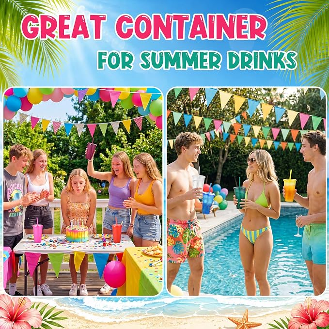 Honeydak 100 Pack Tumbler with Straw and Lid Bulk Cups for Gifts Glitter Plastic Coffee Cups 24-27 oz Reusable Water Bottle Iced Coffee Travel Mug Party Favors for Birthdays Travel (Assorted Color)
