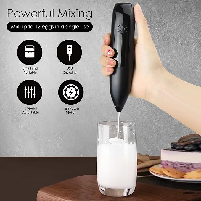 GOCHA | FrothMaster X2 Rechargeable Milk Frother – 2-Speed Handheld Foam Maker for Coffee, Lattes, Matcha – USB-C Charging, Stainless Steel Whisk, Stand Included (Black)
