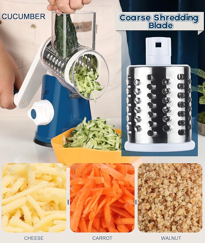 Ourokhome Vegetable Chopper Onion Cutter with Container Multifunctional Food Chopper with 2 Blades, Rotary Cheese Grater Hand Crank, Kitchen Shredder Speed Mandolin Slicer Nuts Grinder with Handle