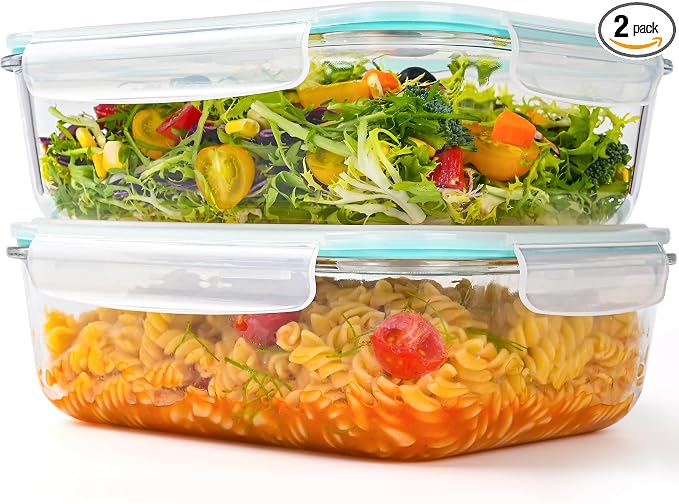 LOVYANXUE 2Pack 9.8 Cups/ 78 Oz Large Glass Food Storage Containers with Lids, Glass Meal Prep Containers with Airtight Lids - BPA Free, Leakproof, Ideal for Food Storing/Serving, Microwave/Oven Safe