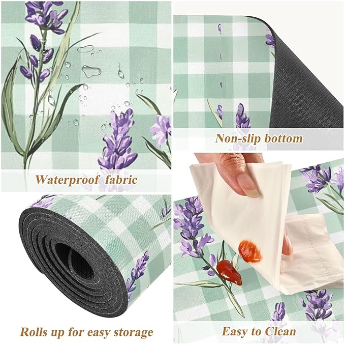 Cute Mint Green Plaid Lavenders Trivet Table Runner Heat Resistant 230F for Hot Dishes Pots Plates Kitchen Dining Table Protector Decorative 39.37 X 11.8 Inch