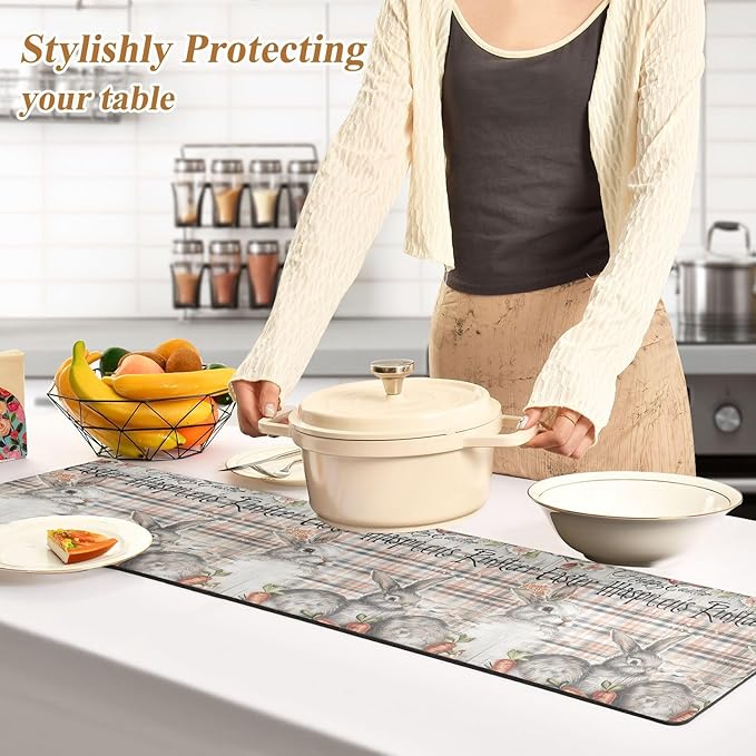 Checkered Bunny Red Trivet Table Runner Heat Resistant 230F for Hot Dishes Pots Plates Kitchen Dining Table Protector Decorative 39.37 X 11.8 Inch