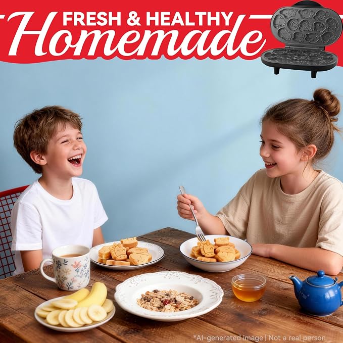 SugarWhisk Animal Mini Waffle Maker for Kids, Mini Pancakes Maker Machine with 12 Different Animal Pancake Molds, Small Waffle Maker Iron, Excellent Christmas Gift for Kids & Adult, Graphite