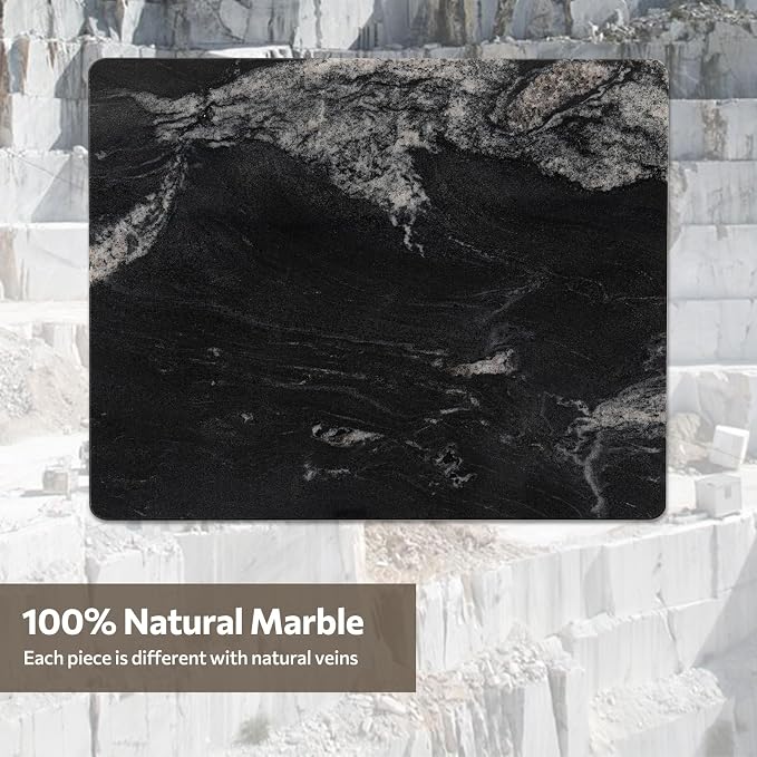 Natural Black Marble Cutting Board for Kitchen, 16 x 20 Inch Marble Slab Granite Cutting Board with Non-Slip Feet, Pastry Board for Baking Dough Chocolate Cheese Charcuterie, Wedding Gift