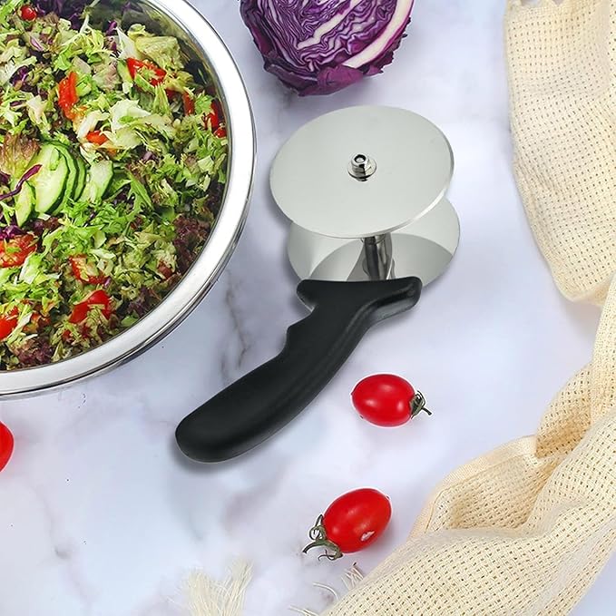 Stainless Steel Double Wheel Vegetable Cutter, Pizza Wheel With Sharp Blade For Cutting Shells, Pies, Cheese, with Built-in Finger Guard & Non-Slip Plastic Handle, Dishwasher Safe (2 pcs)