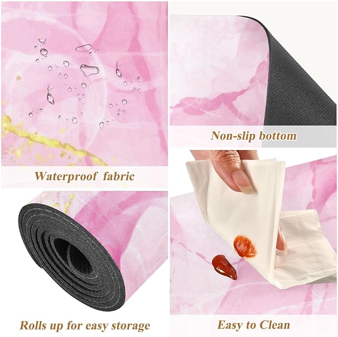 2-in-1 Table Runner Trivet for Hot Dishes Heat Resistant Hot Plate Mat Pad 39x12 Inch Waterproof Table Protector Trivets for Countertop Non Slip Decorative Marble Pink and Luxury Gold