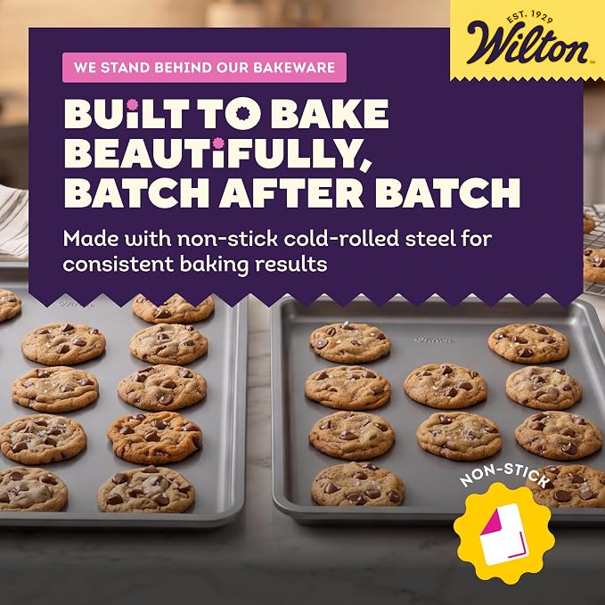 Wilton Silver 2- Piece Non-Stick Baking Sheet Set, Cold-Rolled Steel Bakeware for Baking and Roasting, Made without PFAS