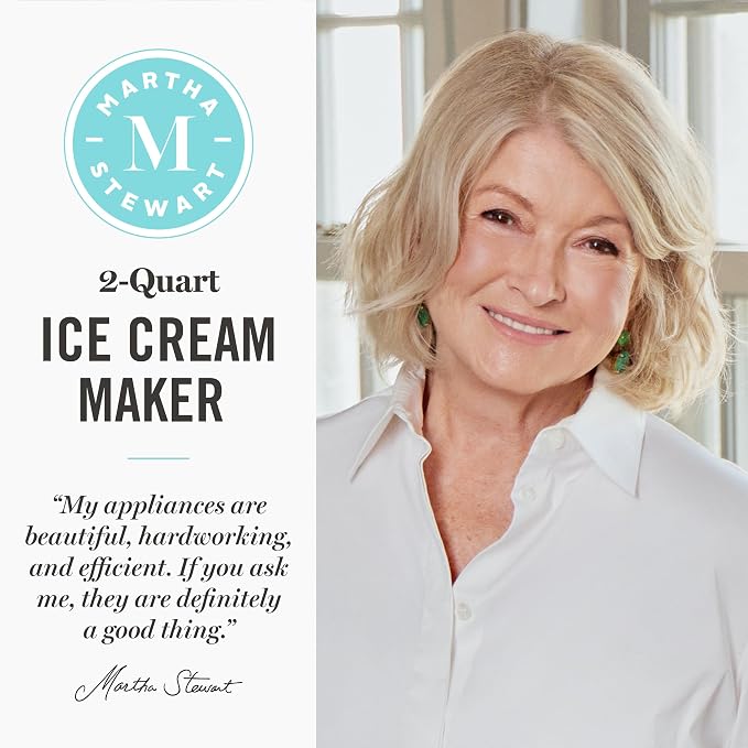 Martha Stewart Ice Cream Maker, 2 Quart Double-Insulated Freezer Bowl, Sorbet & Frozen Yogurt, Ready in 20 Minutes, Mix-Ins Chute, Easy to Clean, Caviar Gray