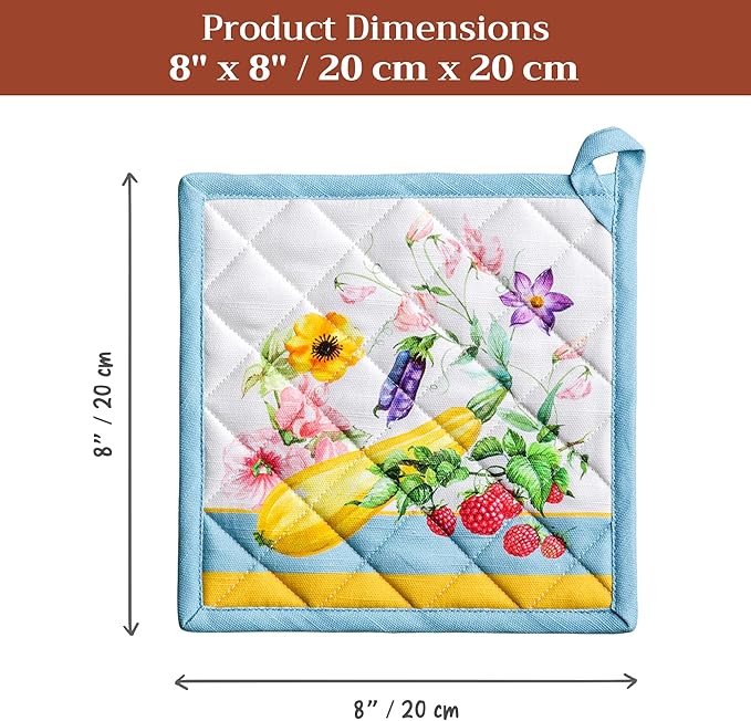 Maison d' Hermine Pot Holders 100% Cotton Heat Resistant Potholders 8" x 8" Hot Pads with Loop BBQ Cooking Baking Gifts for Mothers Day Handling Hot Pans Spring/Summer (Pack of 2, Giverny)