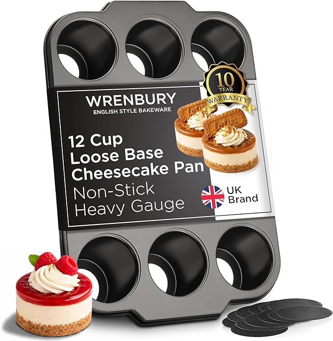 Wrenbury Pro Mini Cheesecake Pan - Nonstick Carbon Steel, Removable Bottom, 12 Cup, 3-Inch, Easy Clean, PFOA-Free