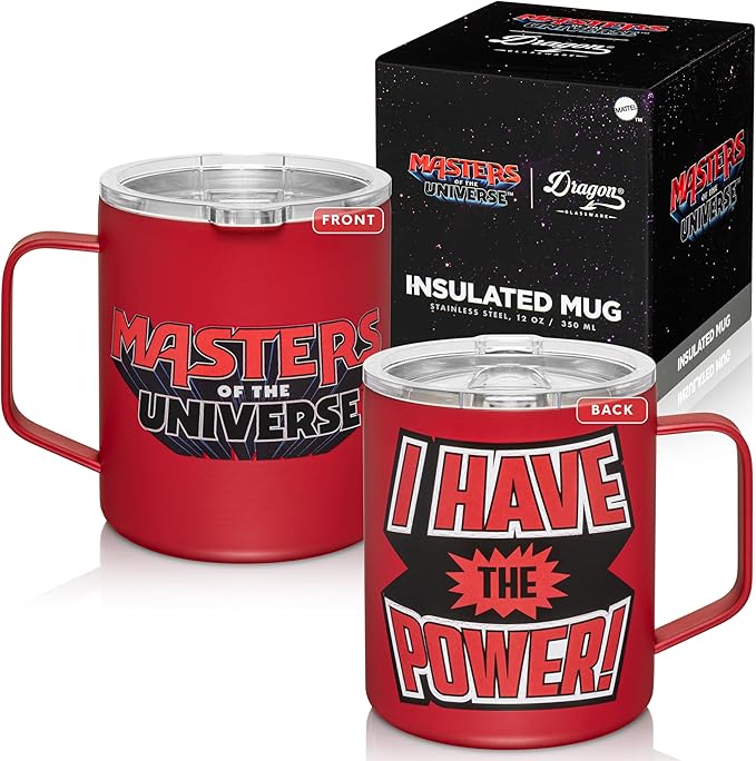Dragon Glassware x Masters of the Universe (MOTU) Stainless Steel Camp Mug - 12 oz Insulated Camping Mug for Coffee, Tea, Matcha, Hot Beverages - Official 2026 Movie Merch - I Have the Power