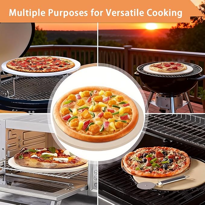 15 Inch Half-Moon Ceramic Heat Deflector Plates for Kamado Joe Classic I, II, III Grill Parts BBQ Accessories, 2-Pack Pizza Stone