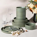 LERATIO Ceramic Dinnerware Sets for 4, High Edge Stoneware Plates and Bowls Set, Chip and Crack Resistant | Oven & Dishwasher & Microwave Safe Dishes Set, Service for 4 -Green