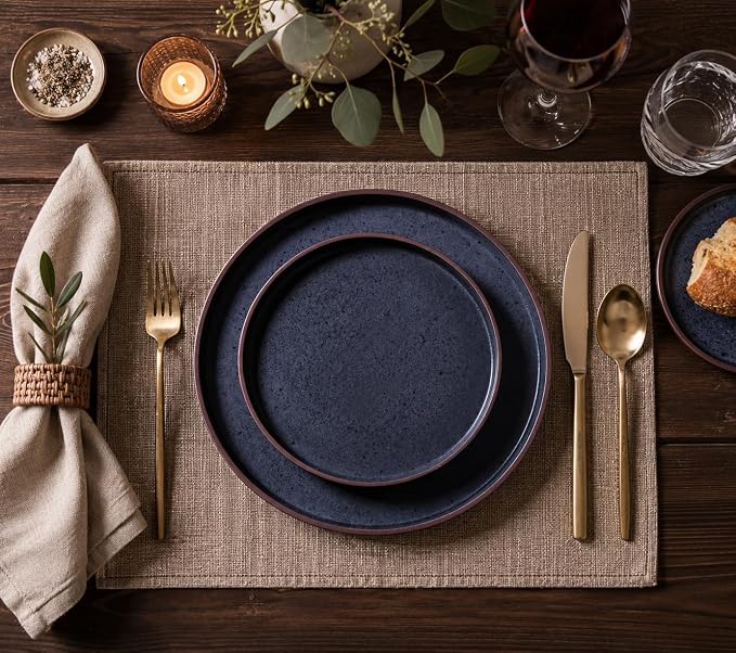 LERATIO Ceramic Dinnerware Sets for 6, High Edge Stoneware Plates and Bowls Set, Chip and Crack Resistant | Oven & Dishwasher & Microwave Safe Dishes Set, Service for 6 -Ashen
