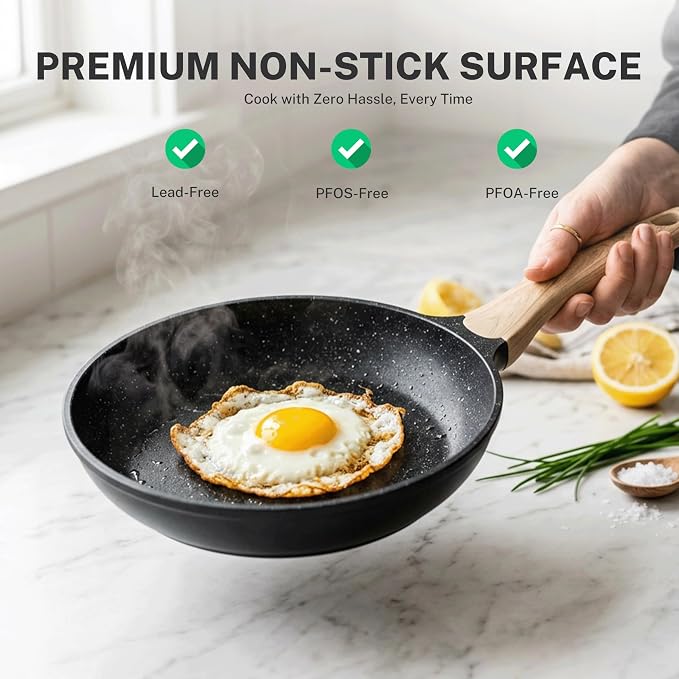 HealSmart 25Pcs Ceramic Cookware Set, Non-Toxic Nonstick Cooking Pots & Pans with Heat Resistant Grips, Complete Induction Compatible Kitchen Kit Including Multi-Size Frying Pans, Black