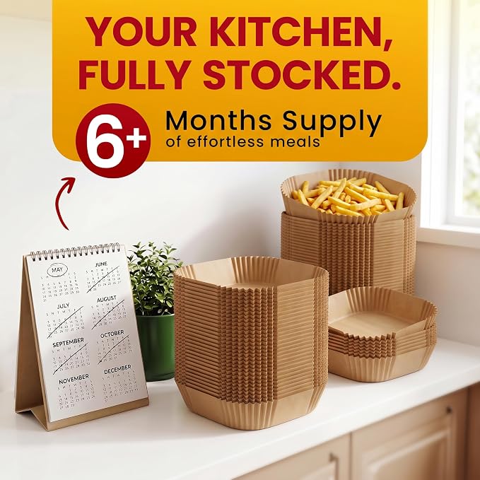 600Pcs Air Fryer Liners Disposable, Non-Stick and Oil Proof for Easy Cleanup Airfryer Liners, 8” Square for 5-8 qt Basket by Baker's Signature