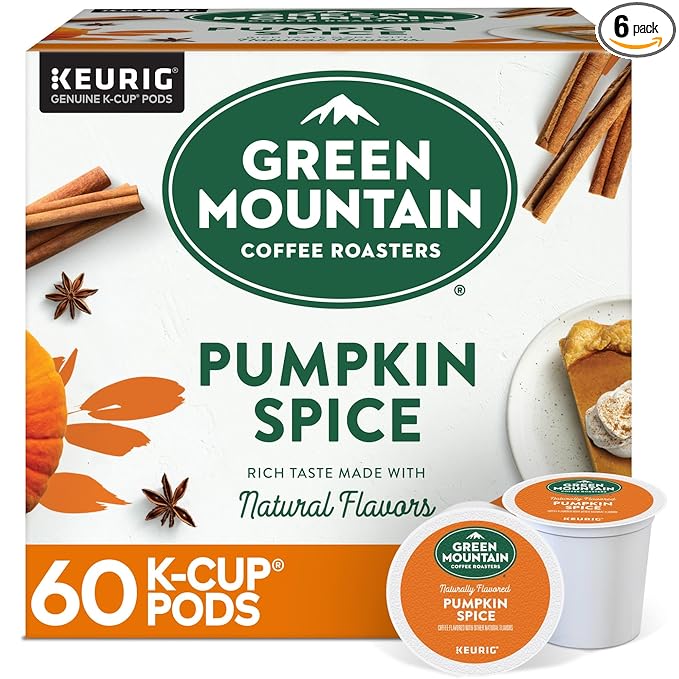 Green Mountain Coffee Roasters Pumpkin Spice, Keurig Single-Serve K-Cup Pods, Light Roast Coffee, 60 Count (6 Packs of 10)