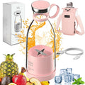 Upgraded Fresh Juice Blender Bottle Portable, Juicer Portable Blender Shake, 380ML USB/Magnetic Charging for Shakes and Smoothies, with Travel Cup and Lid (Pink,USB charging)