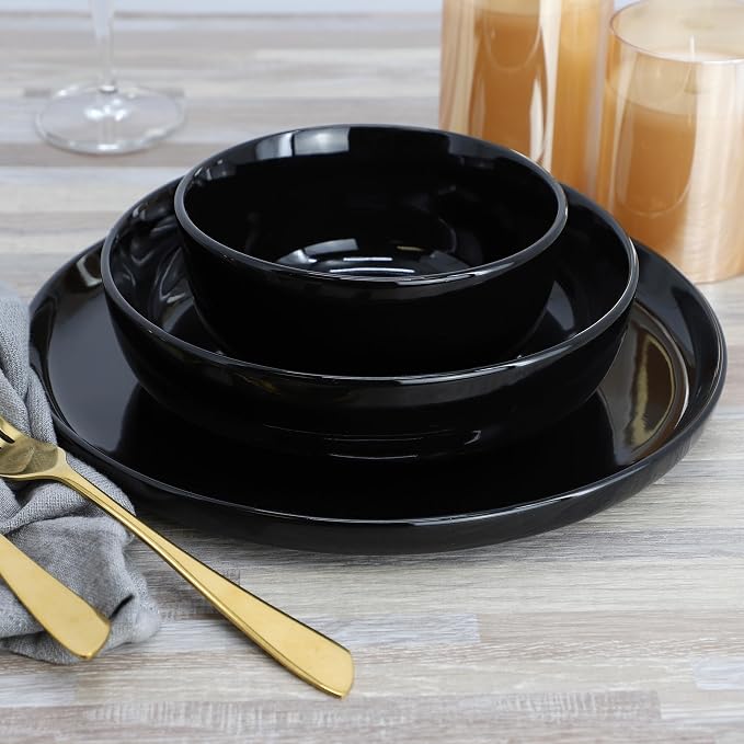Elama Duncan 18 Piece Porcelain Dinnerware/Tableware Set, Service for 6 (Black)