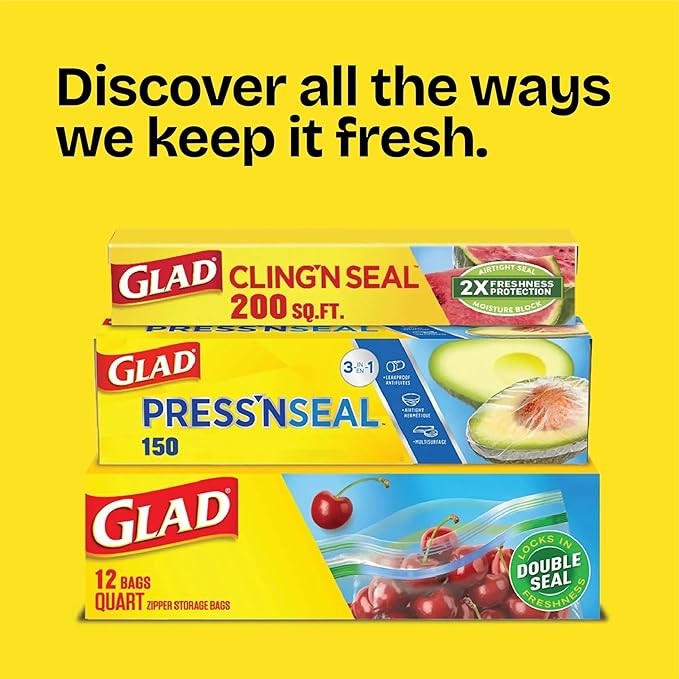 Glad Flex'N Seal Food Storage Plastic Bags, Sandwich, 100 Count, Pack of 4 (Package May Vary)
