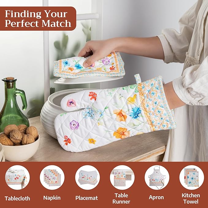 Maison d' Hermine Pot Holders 100% Cotton Heat Resistant Potholders 8" x 8" Hot Pads with Loop BBQ Cooking Baking Gifts for Mothers Day Handling Hot Pans Spring/Summer (Pack of 1, Summer Whisper)