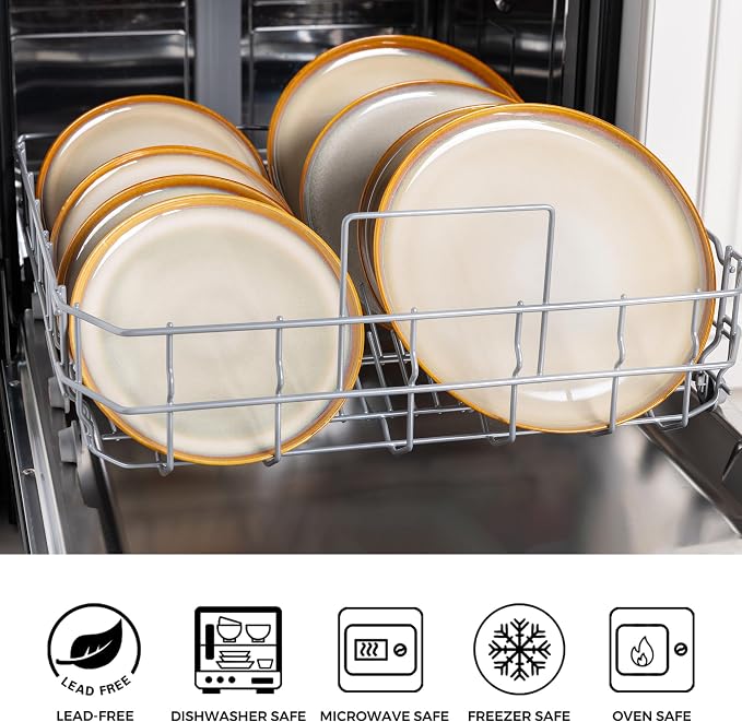 LERATIO Ceramic Dinnerware Sets for 4,12 Pieces Poreclain Plates and Bowls Sets,Scratch Resistant Dishes,Dishwasher & Microwave Safe Dishes Set,Service for 4-Kahki