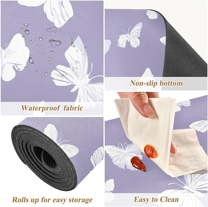 2 in 1 Table Runner Trivet for Hot Pots and Pans Heat Resistant Non Slip Waterproof 39 x 12 Inch Decorative Table Protector for Kitchen Countertop White Butterflies Purple