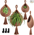Honeydak Boho Decor Hanging Wall Baskets for Kitchen 3 Pack Teardrop Baskets with Hooks Storage Fruit Onion Vegetable Potato for Home 3 Sizes(White,Tassel,Cotton Rope)