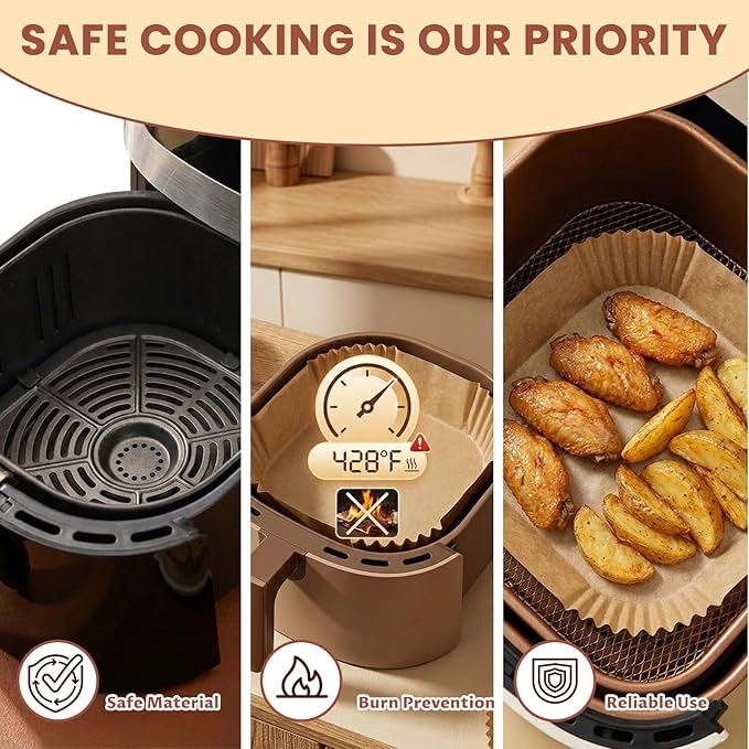 500 Pcs 8x8 Inch Disposable Air Fryer Liners, Parchment Paper for Air Fryer, Non-Stick Baking Parchment and Parchment Paper Squares for Bread, Fries (Unbleached Brown)