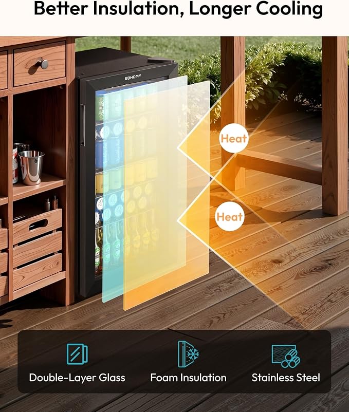 EUHOMY Mini Fridge 130 Can Beverage Refrigerator Cooler Glass Door for Soda Wine Beer, Beverage Cooler for Home, Bar, Office with Digital Temperature Control Removable Shelves, Black