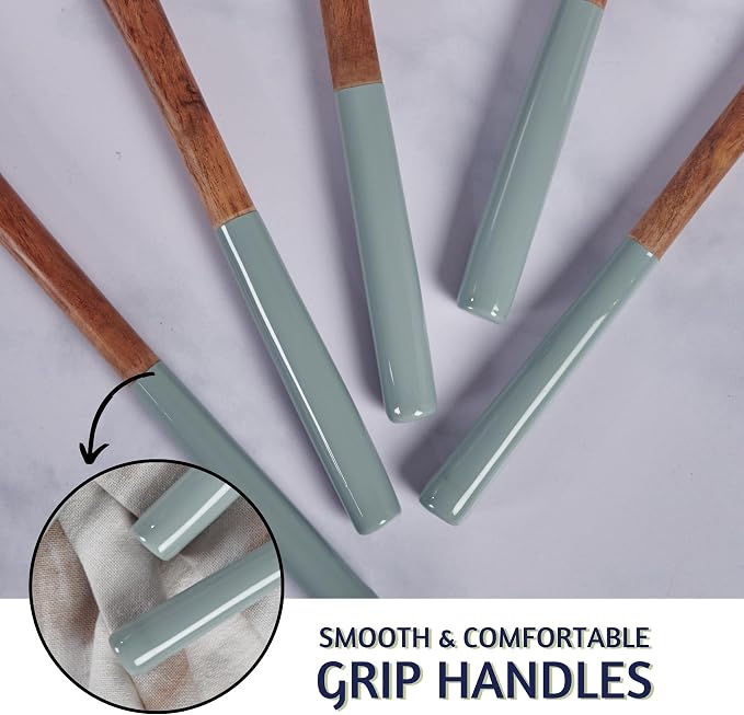 Folkulture Wooden Spoons for Cooking | 12" Premium Acacia Wooden Utensil Set of 5|Pot Holders for Kitchen | Pack of 2 (8x8) Ribbed Soft Silicone Hot Pads for Kitchen |Oven Pot Holders Set