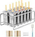 12 Pack Stainless Steel Popsicle Molds, Homemade Ice Lolly Molds with Holder, Reusable Flat Head Fast Freezing Ice Treat Maker with Wooden Sticks and Bags