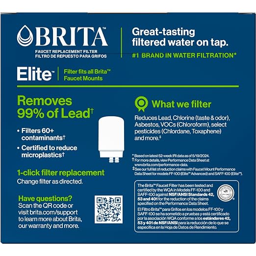 Brita Replacement Water Filter for Faucet Mount, Removes 99% of Lead, Sink Filtration System, Chrome, 2 Count
