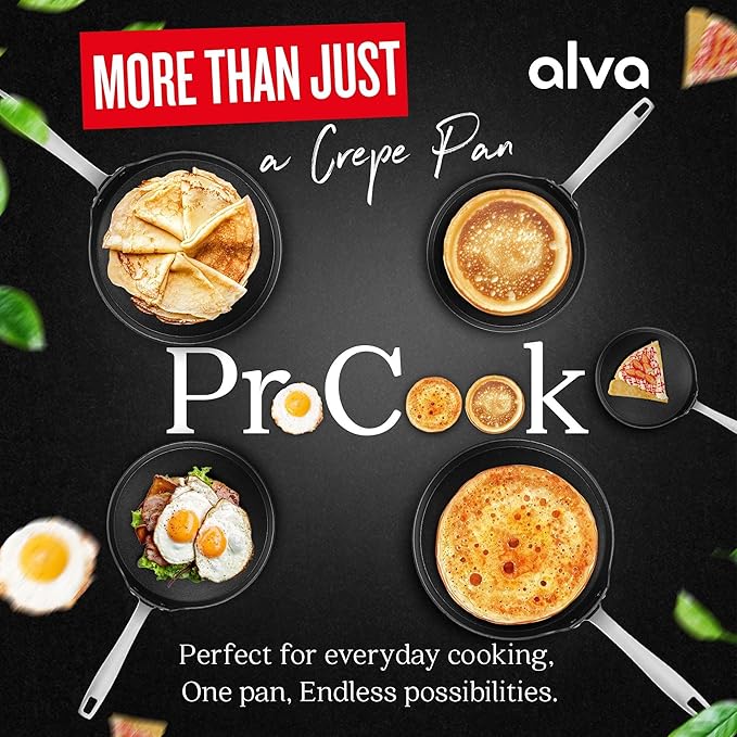 Alva Maestro Ceramic Nonstick Crepe Pan, 10 Inch Pancake Pan and Egg Pan, PFAS-Free Flat Griddle Pan, Induction Compatible Oven Safe Breakfast Pan for Crepes, Pancakes, Eggs and Blinis