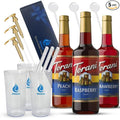 Jimoco Barista Set – Torani Raspberry, Strawberry & Peach Syrups (25.4 oz Each) with 3 Jimoco Syrup Pumps, Reusable Cups, Straws & Stirrers – Coffee, Italian Soda & Cocktail Flavoring Kit