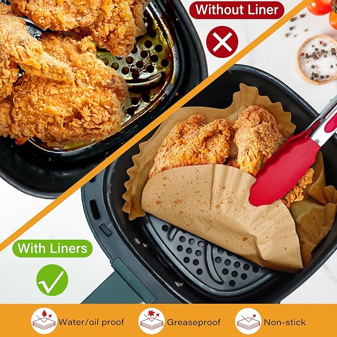 600 Pieces Air Fryer Paper Liners Disposable, 8 Inch Square Parchment Paper Liners for Air Fryer Basket, Non-Stick Airfryer Liners for 5-8QT Air fryer, Baking, Roasting and Microwave
