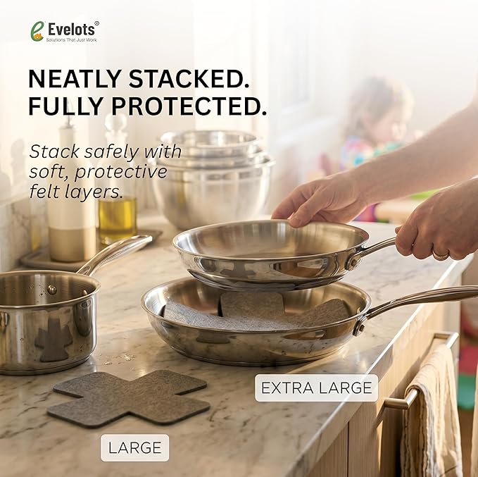 Evelots Bakeware/Cookware Scratch Protectors-Pots/Pan/Dish Dividers-Set of 12 - Two Large Sizes-Extra Thick Felt - Prevent Chips and Cracks When Stacking