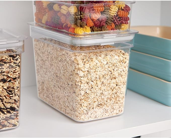 Airtight Clear Plastic Storage Bin with Locking Lid, Stackable Food-Safe Container with Seal for Pantry, Kitchen & Fridge Organization