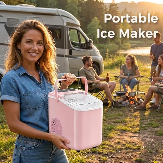 Countertop Ice Maker, Portable Ice Machine with Carry Handle Basket and Scoop, 9 Bullet Cubes Ready in 6 Mins, 26lbs Daily, Self-Cleaning for Home, Kitchen, Camping, RV