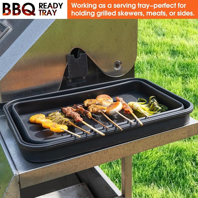 Silicone Collapsible Marinating Container with Lid for Meat, 2.64Gal/10L, 2 Pack Extra Large Collapsible BBQ Prep Tub, Transparent Locking Lid, XL Grill Prep Trays & Carry System, BBQ Must-Have, Black