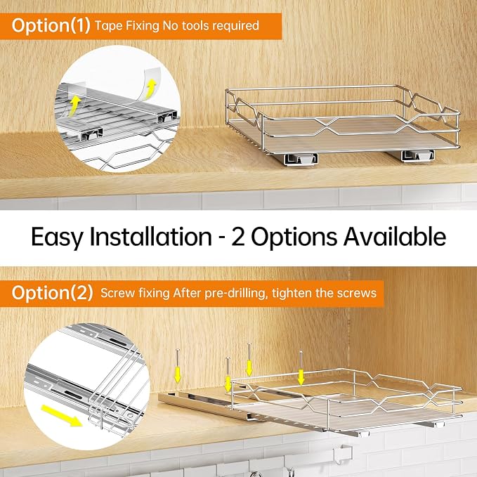 Pull Out Spice Rack Organizer for Cabinet, Slide Out Spice Organization for Cabinet Storage for Spices, Bottles & Jars, Sliding Spice Shelf for Narrow Kitchen Cabinets, Pantry, 8.5"W x 10.5"D x 2.5"H