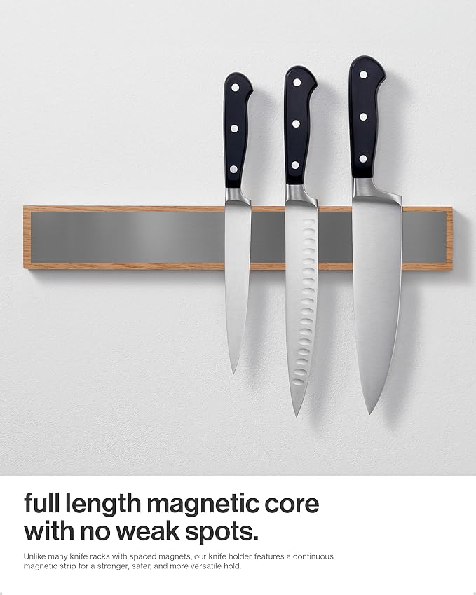 LARHN Magnetic Knife Holder for Wall, 16″ - Powerful Knife Magnetic Strip for Knives, Utensils and Tools - Not Compatible with Refrigerators - 100% Solid Oak