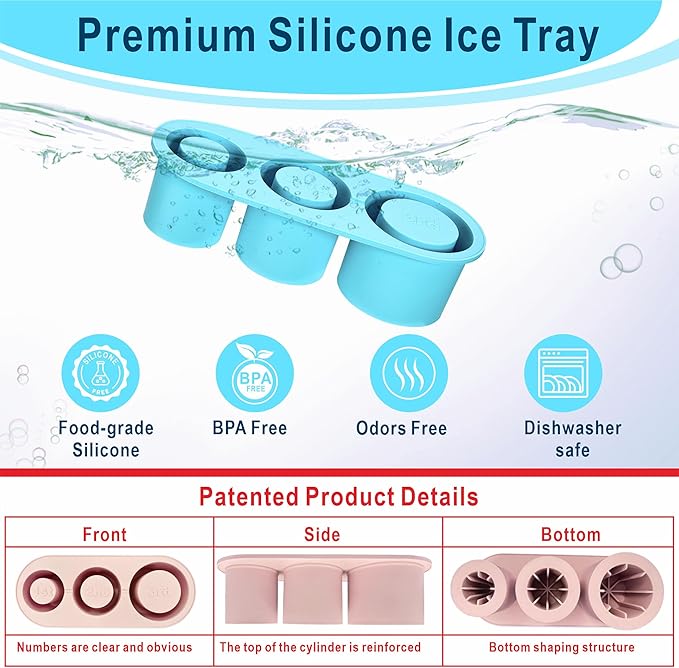1pc Tumbler Ice Tray for Stanley/Yeti/Simple Modern etc. 40oz Tumblers, Silicone Ice Cube Tray for Tumblers with Bin and Lid, Blue