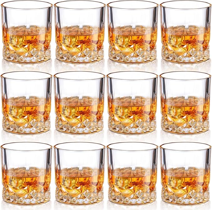 Yaomiao 12 Pcs Old Fashioned Whiskey Glasses Bulk 7 Oz Heavy Base Bourbon Glass Cocktail Rocks Glasses for Whiskey Bourbon Liquor and Cocktail Drinks Gift