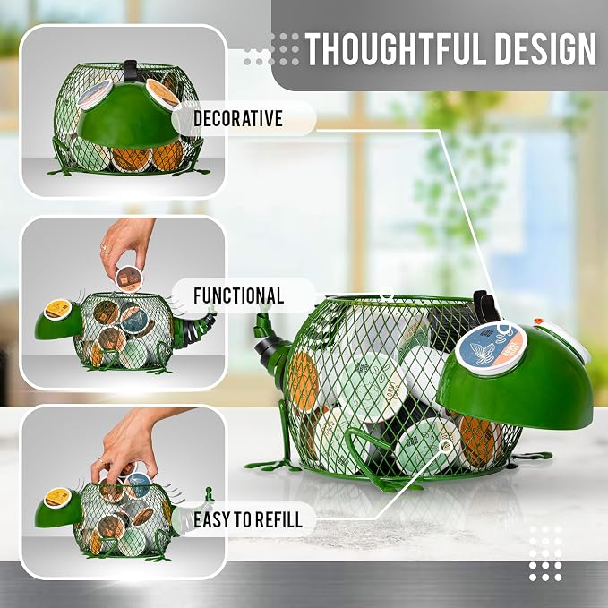 Made Easy Kit Coffee Pod Organizer - Home Coffee Bar Functional Décor - Café Station Countertop Storage Accessories (Green Iguana)